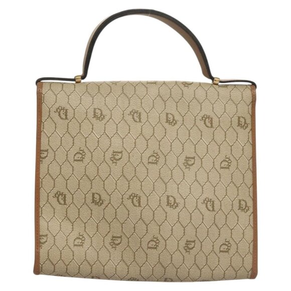Christian Dior Honeycomb Canvas Hand Bag PVC Leather Beige Auth sw453 - Picture 3 of 16